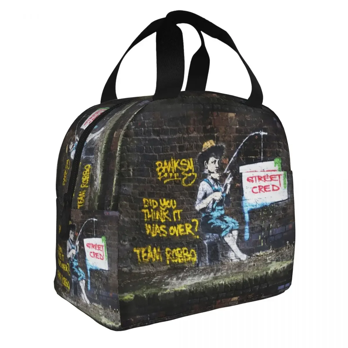 BANKSY VS Robbo War - Fishing Boy Insulated Lunch Bag Large Meal Container Thermal Bag Lunch Box Tote Outdoor Food Storage Bags