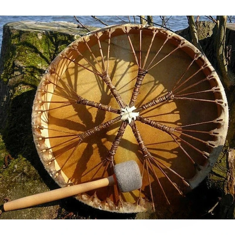 Tambourine, Indian drum, buffalo leather frame drum 12 inches