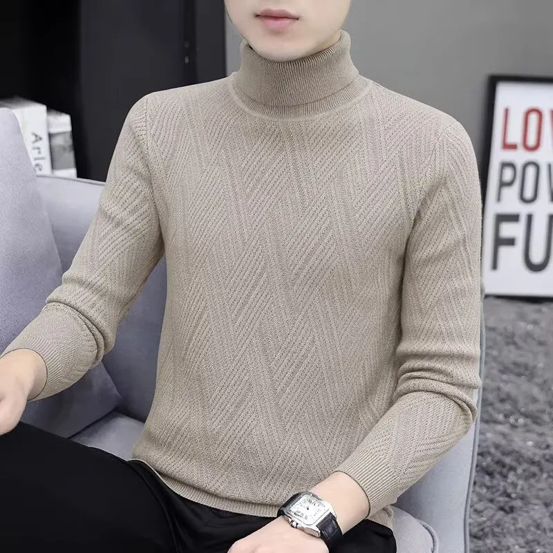 

Men's High Neck Knitwear Slim Fit Inner Wear Thin Wool Sweater Fashionable Korean Style Versatile Casual Long Sleeve Top