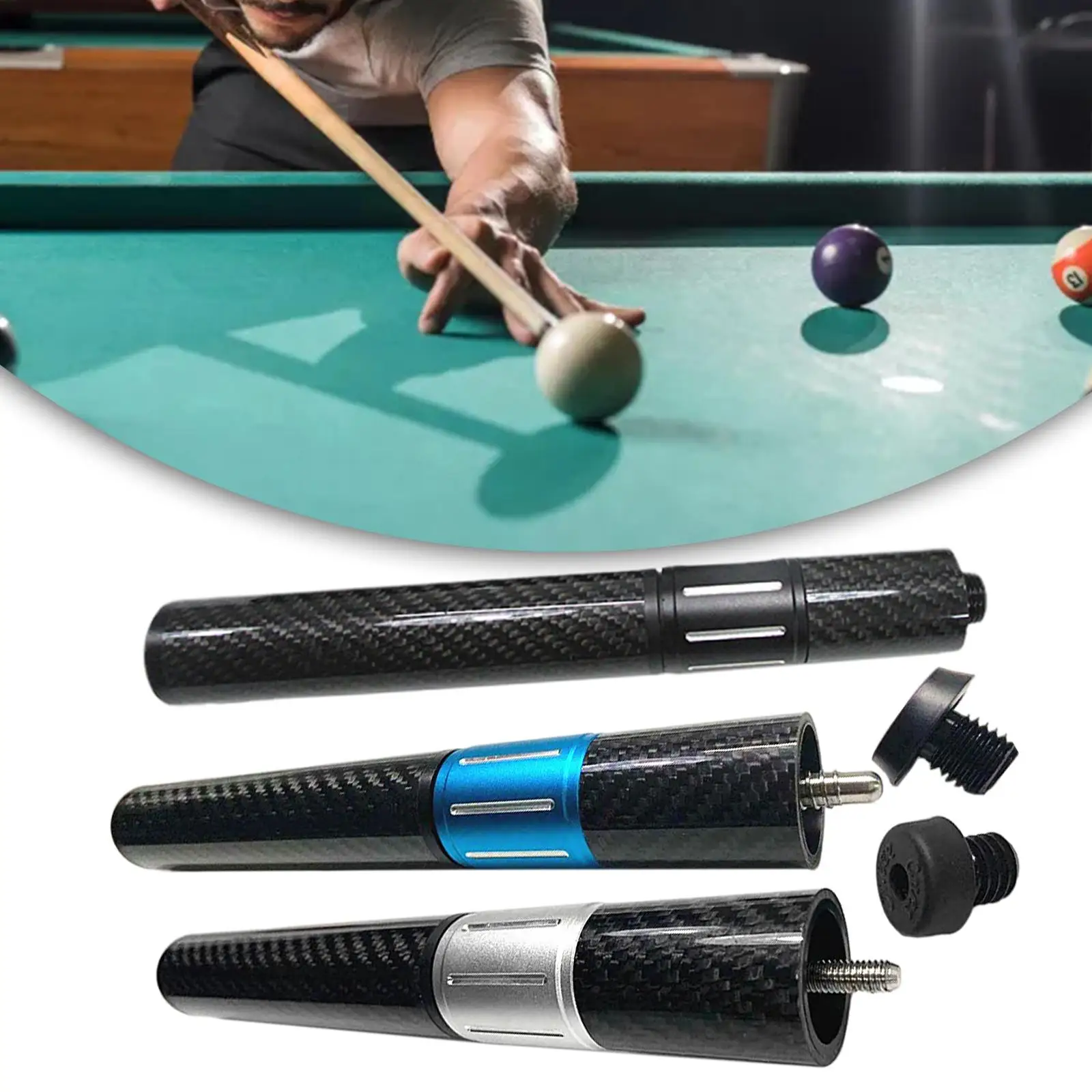 Pool Extension Carbon Fiber for Billiards Lengthen Tools Black