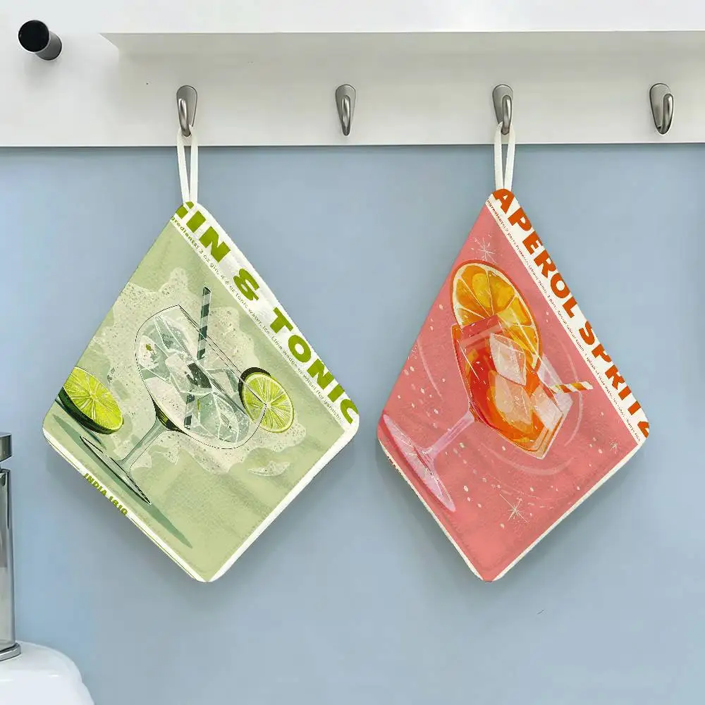 Vintage Drinks Mojito Aperol Gin and Tonic Lemon Multi-scene Polyester Cotton Towel, Hanging Hand Wiping Cloth for Kitchen Hotel