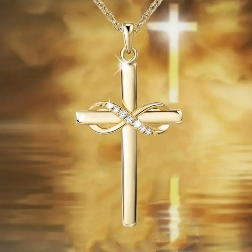 Infinite symbol 8-shaped zircon pendant cross, classic fashion trend temperament, goddess necklace, holiday gift giving