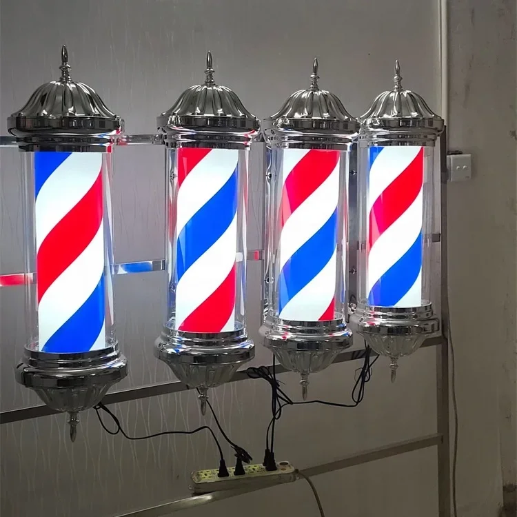 Wholesaler factory price vintage rotating led sign light small barber light barber shop gold pole for sale