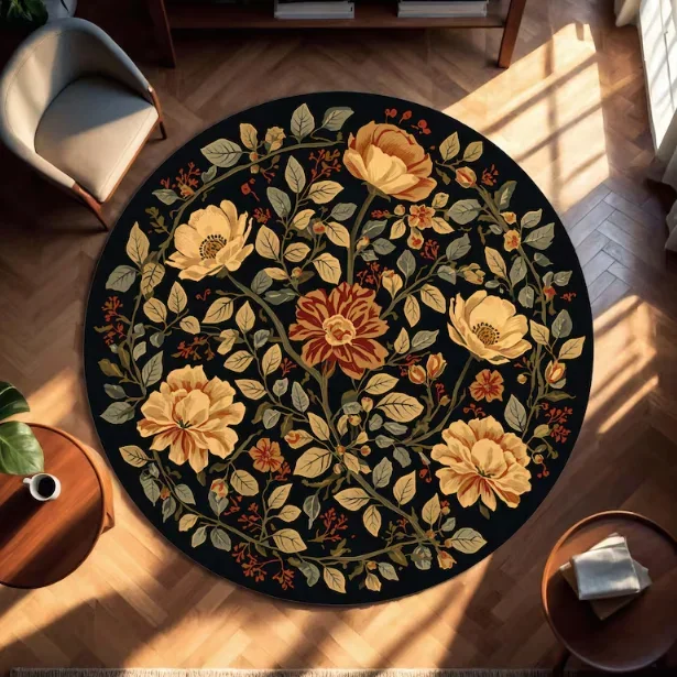 Red Vintage Style Round Rug Antique Look Teppich Round Area Rug Turkish Distressed Large Rug for Living Room Rugs Decoration