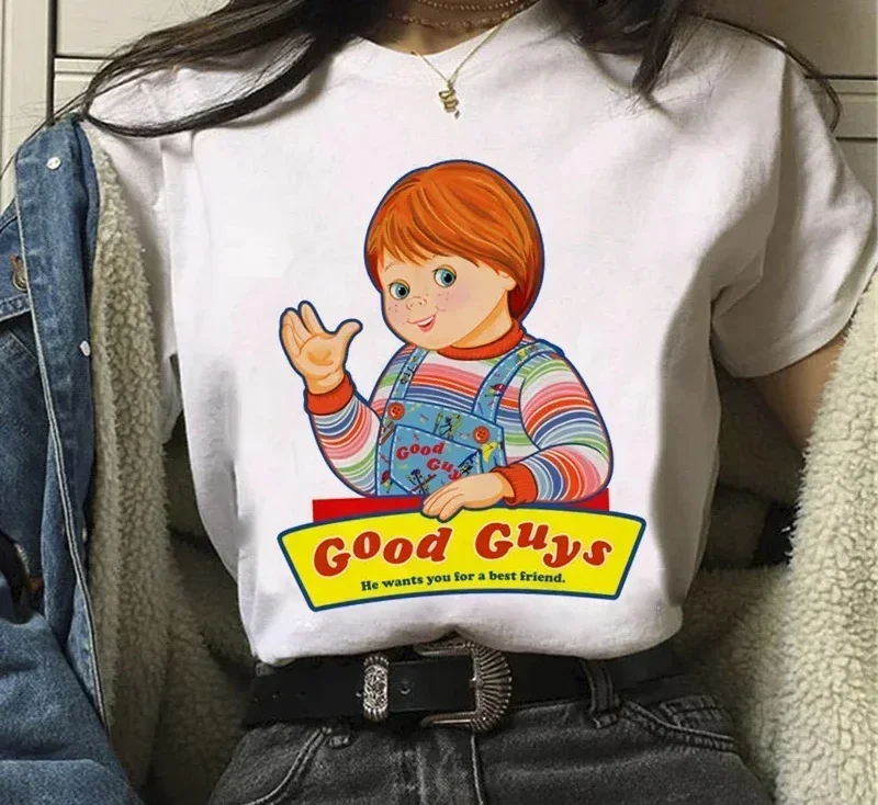 Chucky grafika drukowana T-Shirt Chucky Streetwear moda na co dzień wycięcie pod szyją krótki rękaw Plus rozmiar T Shirt damski