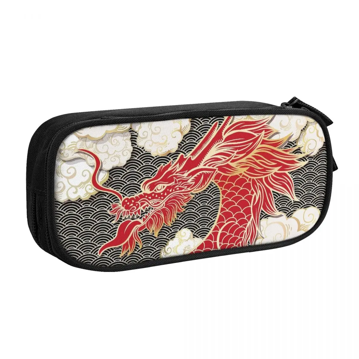 Custom Chinese Red Dragon Totem Pattern Pencil Case for Boys Gilrs Large Storage Tradition Asian Style Pen Box Bag Stationery