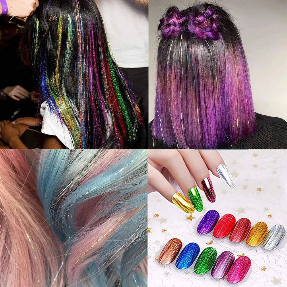 24 Inch Tinsel Hair Extensions 1600 Strands Tinsel Kit Glitter Women Girls Hair Accessories festivals Cosplay Party