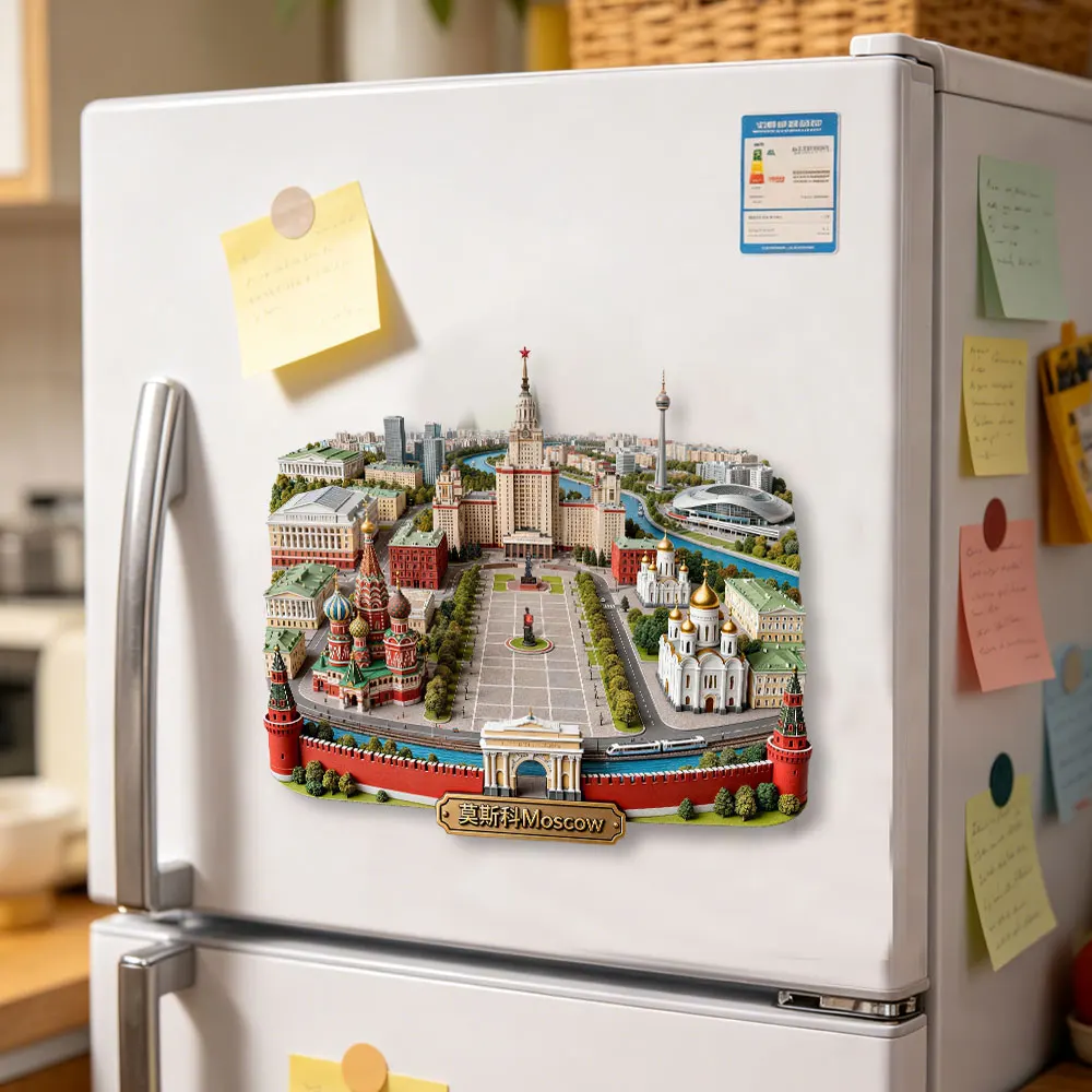 Moscow Metal Fridge Magnet 3D Embossed Travel Souvenir Durable Creative Home Decoration Gift Kitchen Refrigerator MultiStyle