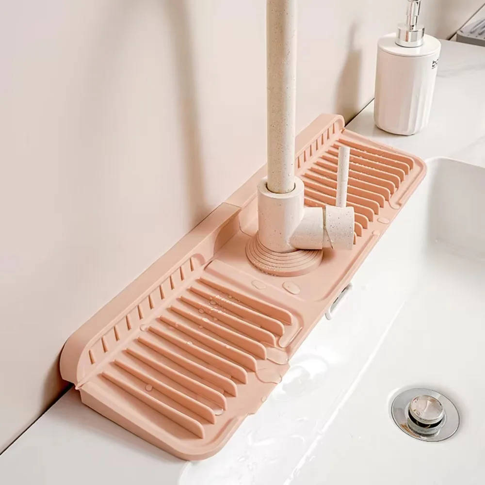

Silicone Faucet Drain Mat with Button Design Foldable Sink Splash Guard Kitchen Bathroom Countertop Anti Brush Holder Organizer