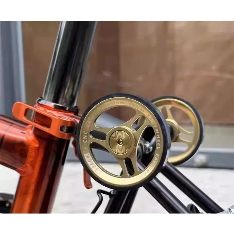 CNC Titanium 70mm Ceramic Third Wheel – Foldable Bike Push Assist Roller​