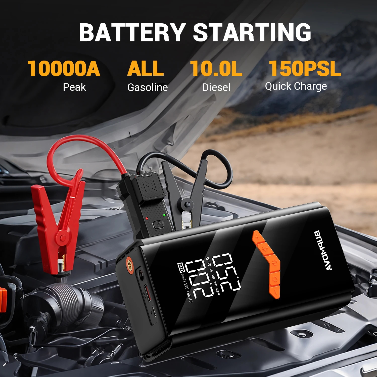 Auto-Starthilfe Powerbank mit Luftkompressor Tragbarer Booster Jumper Box Batterieladegerät Auto-Elektronikzubehör – Detail 4