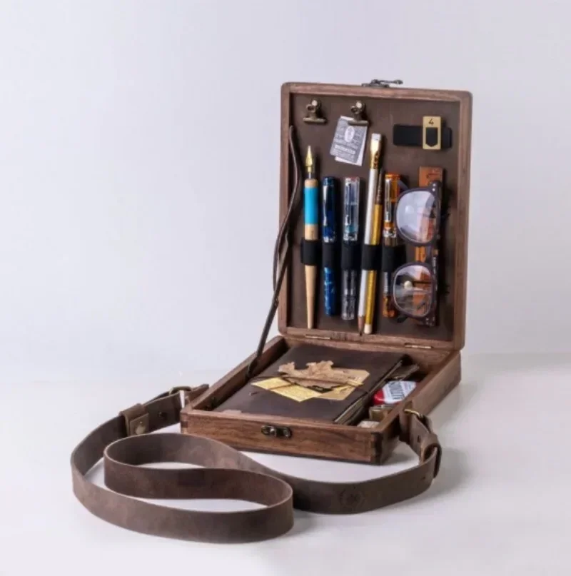 Writers Messenger Wood Box A5 Wooden Retro Trend Shoulder Bag Postman Outdoor Briefcase Art Supplies Box Home Decor Storage Box