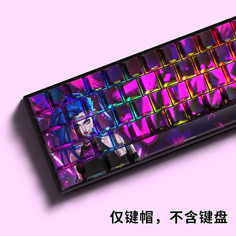 NEW LOL 아케인 징크스 테마 애니메이션 키캡 기계식 키보드 체리 PBT 커스텀 키캡 측면 각인 반투명 게임 귀여운 선물