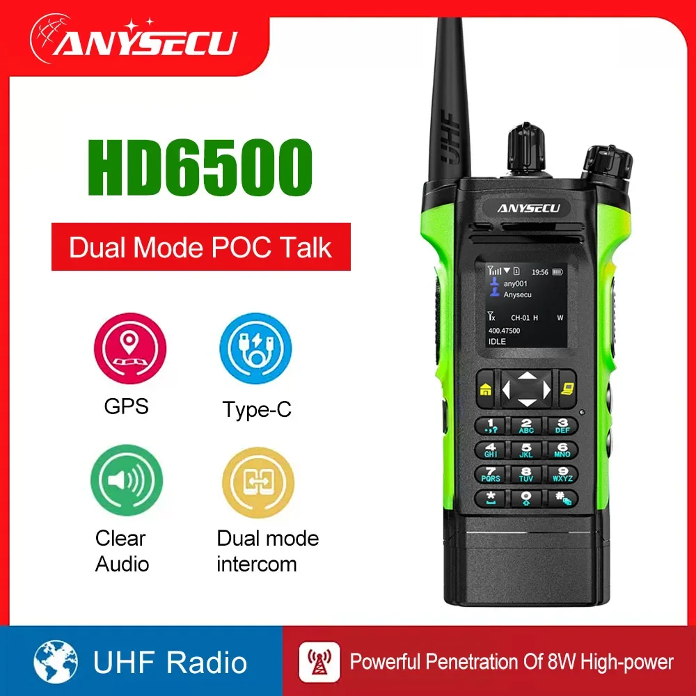 2024 جديد 4G POC شبكة راديو 6500 مع التناظرية UHF 400-480 ميجا هرتز 8 واط عالية الطاقة وضع مزدوج شاشة مزدوجة تعمل مع PTT الحقيقية
