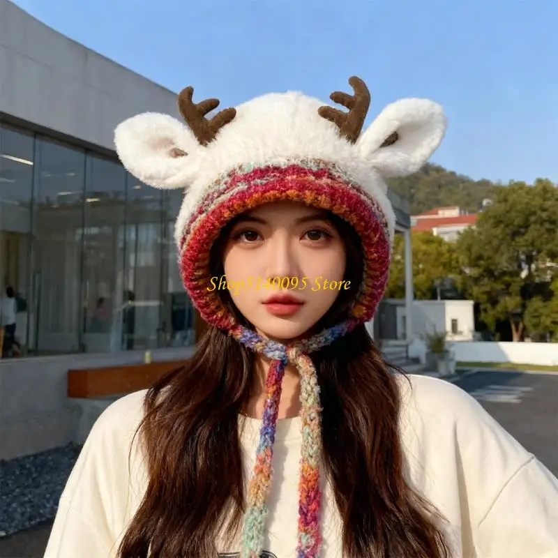 DXAE Cappello in corno renna lavorato a maglia per le vacanze Cappello invernale addensato per foto Natale in famiglia