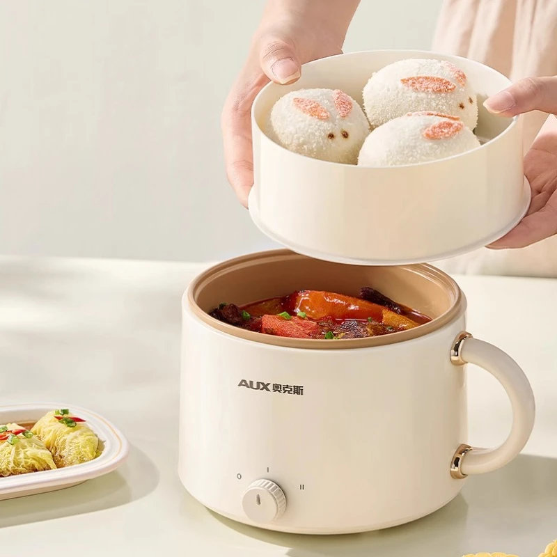 وعاء طباخ كهربائي صغير، تصميم تبخير وغليان 2 في 1، طلاء غير لاصق، غطاء بصري، سلك قابل للإزالة، تخزين مدمج