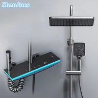 Hot Cold Piano Digital Shower Set 12 Inch Rainfall Shower Head Brass Bathtub Mixer Faucet Thermostatic Bathrooom Shower System