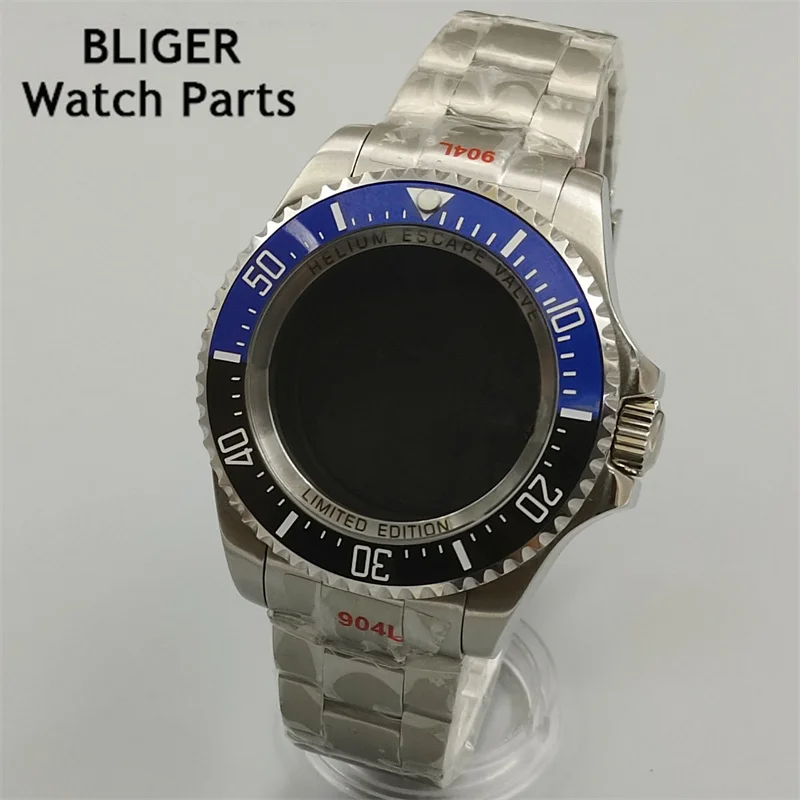 

BLIGER 44mm silver watch case sapphire glass fit NH35 NH36 NH34 ETA2824 2836 Miyota8215 Mingzhu DG2813 3804 PT5000 movement