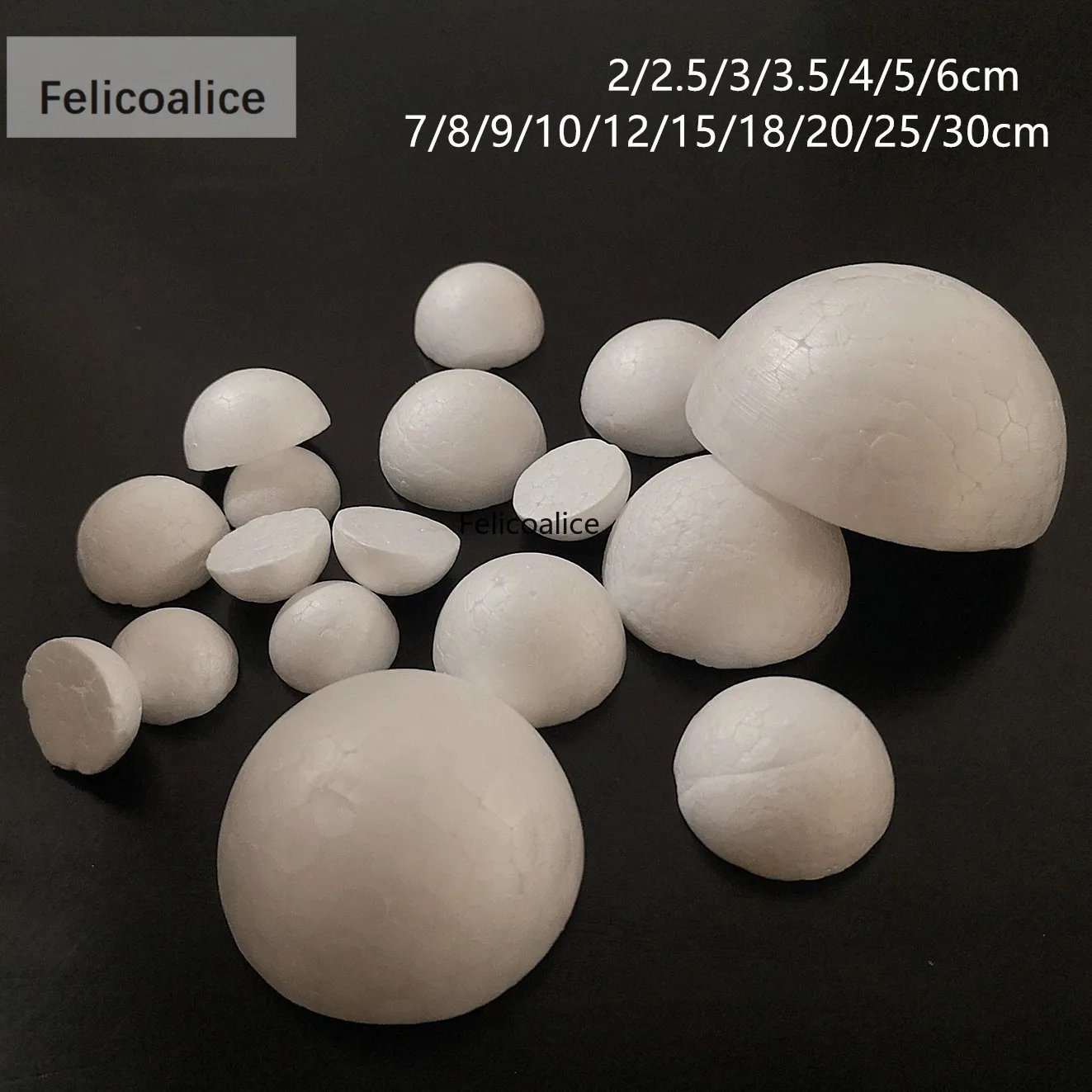 2/3/4/5/7/8/9/10/12/15/20/25/30cm Half Round Solid Polystyrene Styrofoam Foam Balls for DIY Christmas Kids Craft Painted Wedding