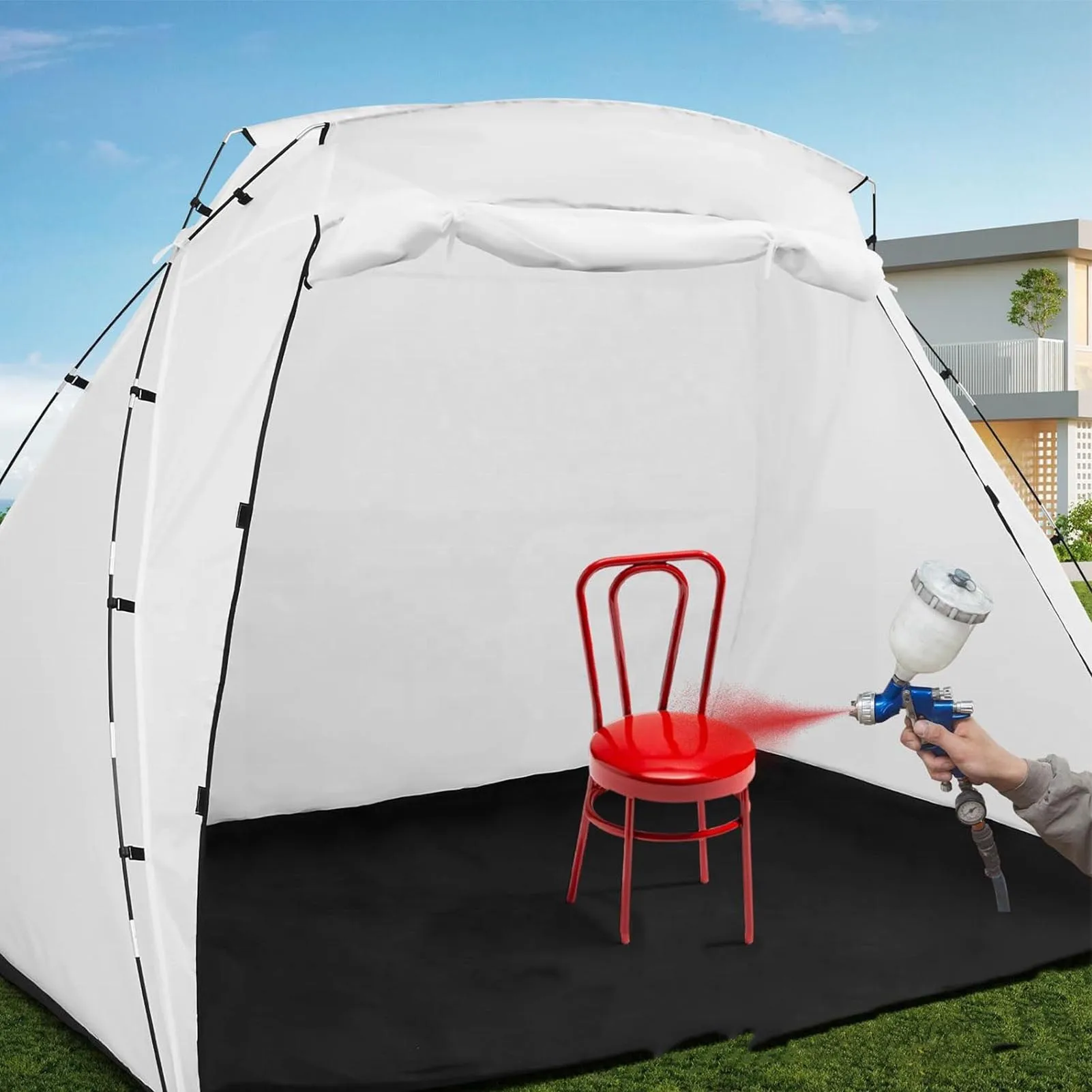 Paint Booth Tent Easy Assembly Large Capacity Oxford Cloth and Polyester Spray Paint Tent Wind Proof for Furniture Painting