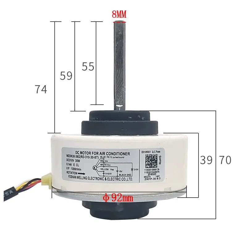 

Suitable for Midea air conditioning DC indoor unit motor 30W fan WZDK30-38G (RD-310-30-8T)