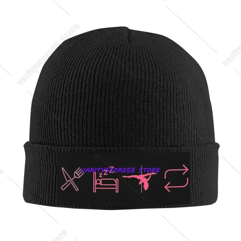 Eat Pole Dance Repeat Knit Beanie Hat Winter Warm Unisex Cap with Pole Dancing Icons for pole Dance Practice