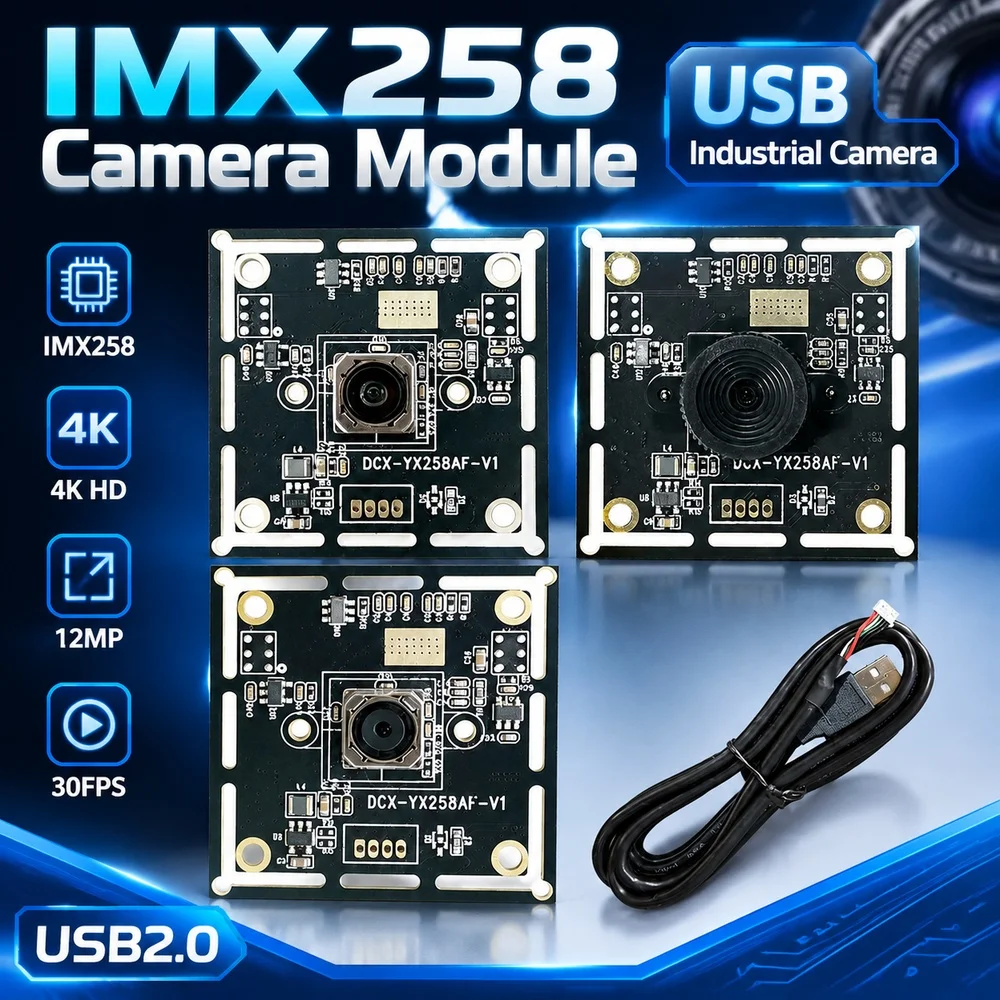 IMX258 Camera Module USB Industrial Camera AF 12MP 4K HD UVC Plug and Play 30FPS USB2.0 for Face Recognition Document Shooting