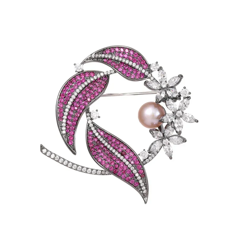 Spilla accessoria per cappotto in stile retrò francese da donna, spilla fissa per vestiti, spilla con foglie di perle di zirconi 2025 nuova