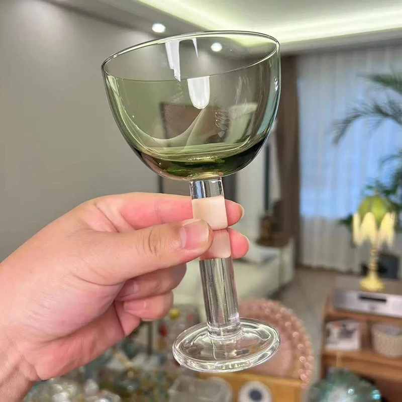 180ml 6oz Vintage Champagne Coupe Green Top Transparent Stem Glass Goblet Cup Elegant Cocktail Glasses Cups 1 Piece