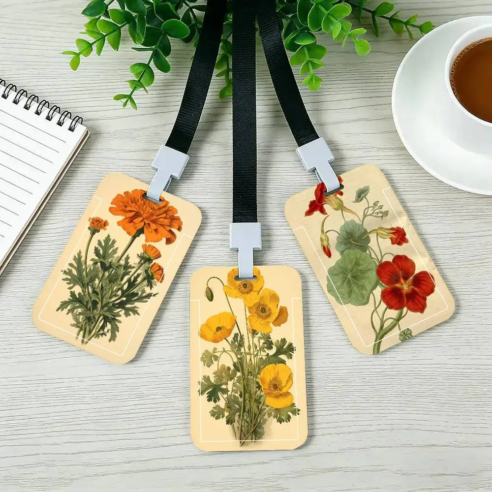 Vintage Botanical Floral Black Lanyard Card Holders Student Meal Cards And Campus Ids School