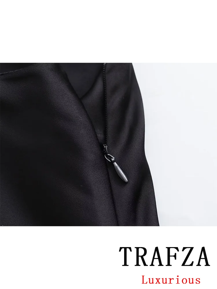 TRAFZA Vintage Casual Chic Women Dress Solid O-Neck Sleeveless Zipper Slim Dress Fashion 2024 Summer Holiday Sheath Dress