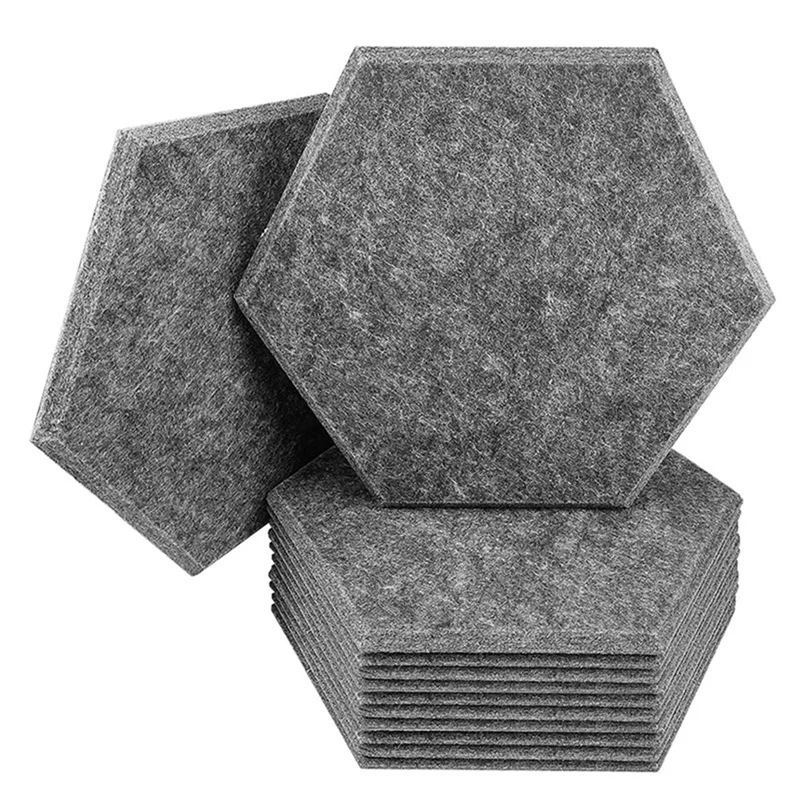 Hexagonal Self-Adhesive Acoustic Foam Board High Density Acoustic Panels for Studio, Home and Office (Grey)