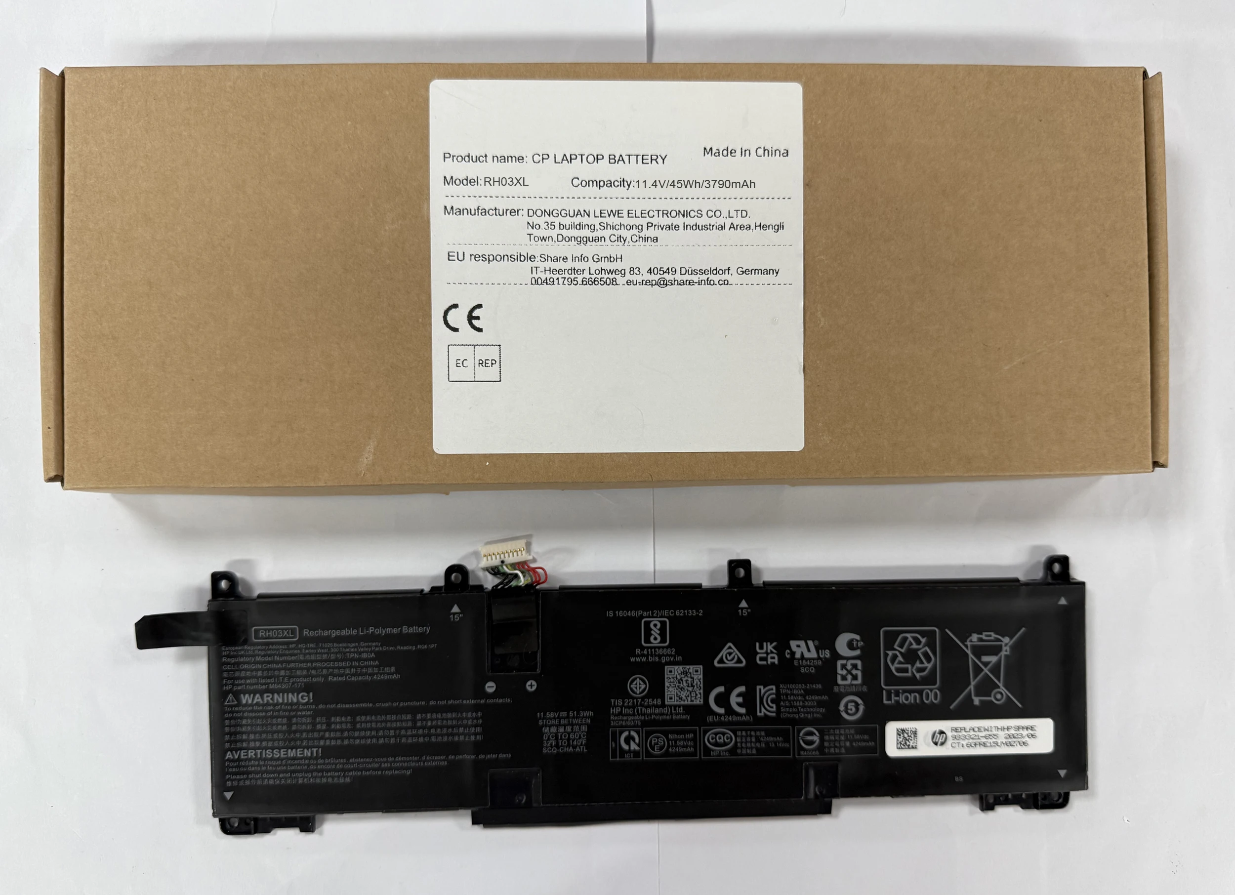 

Laptop Battery RH03XL For ProBook 430 440 450 630 640 G8 Series HSTNN-DB0B UB7X IB9P IB9Q OB1T M01524-2B1 11.4V/45Wh/3947mAh