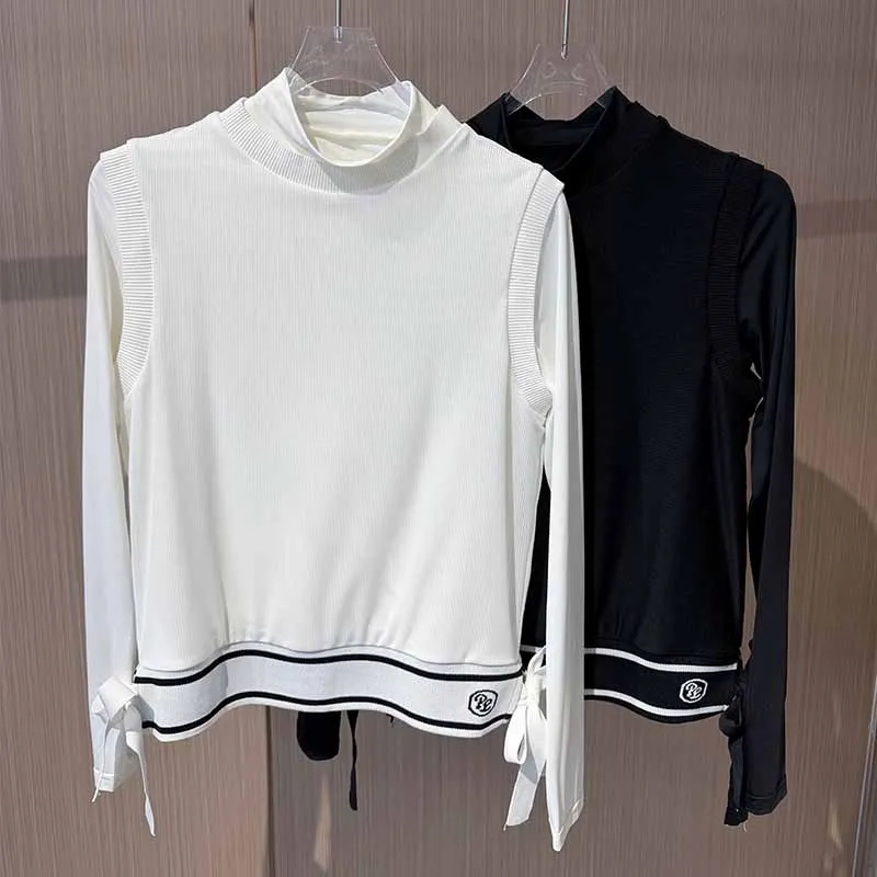 PL Golf Women High Neck Golf Tops Ice Silk Sunscreen Long Sleeve Shirts Anti-UV T-Shirt Sports Pleated Skirt Tennis Culottes