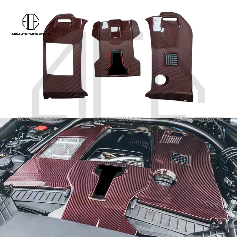 

ROCKET Style Dry Carbon Fiber RED B900 Engine Cover With Badges Set For Benz W463A W464 G-Wagon G-Class G63