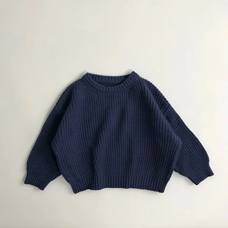 

Spring and Autumn Loose Korean Knitted Solid Color Round Neck Coat for Children