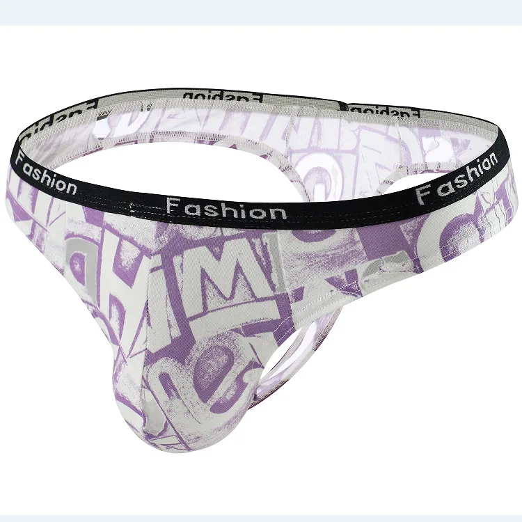 Youth Fashion T Back Thongs for Young Men\'s Pure Cotton Black Rubber Band Printed Panties Boys Fashion T Back G Strings Lingerie