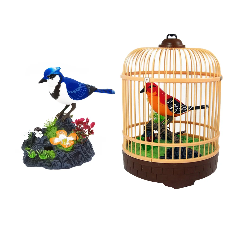 Bird Figurines Electric Artificial Birdcage Sound Voice Blue Child