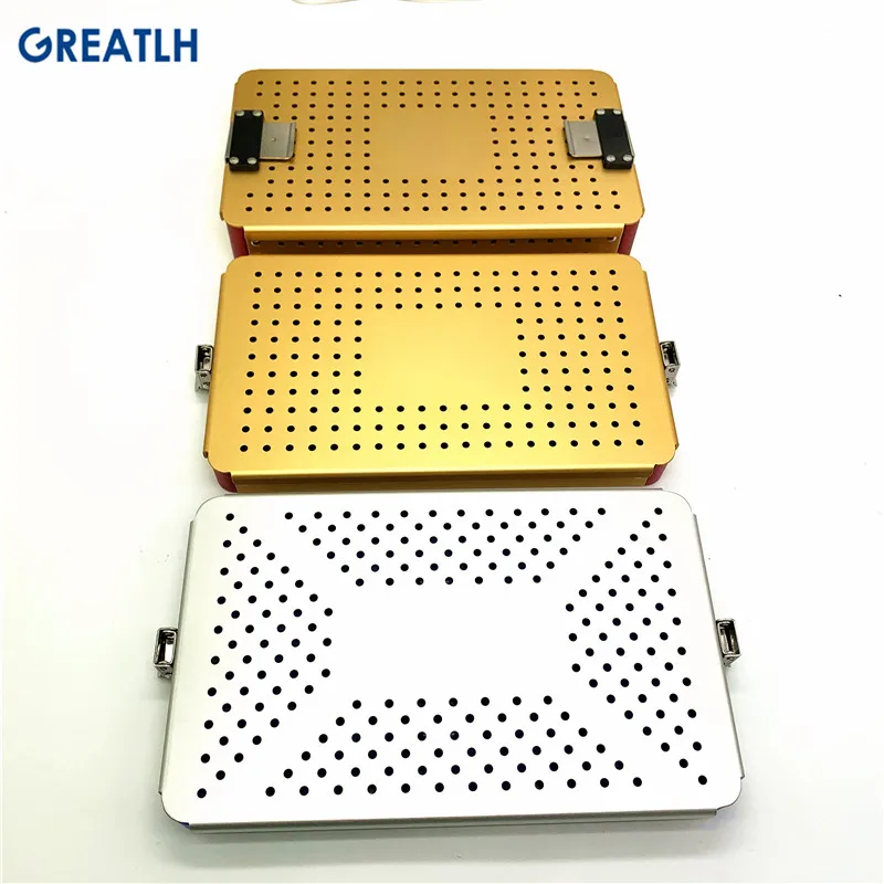 Autoclavable Sterilization Case with A Silicone Mat Single/Double Layer Disinfection Tray Box  Aluminium Surgery Instruments