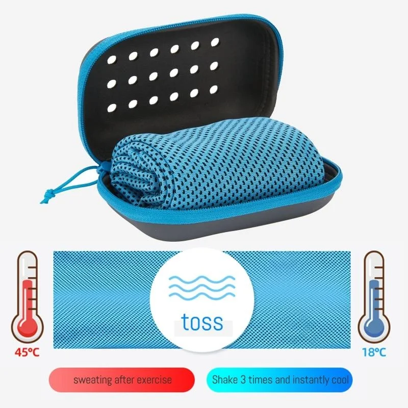 Clearance_Toalla refrescante de secado rápido, toalla fría suave y transpirable con absorción de sudor fría con caja de almacenamiento, deportes, correr, Yoga, gimnasio