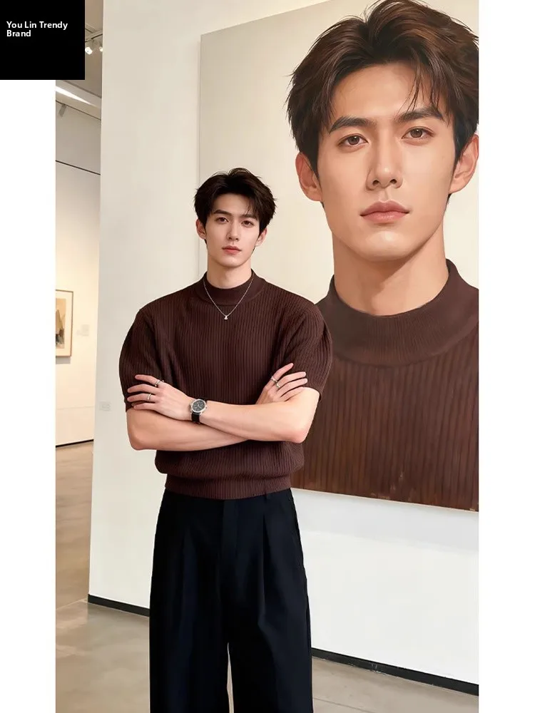 

Caramel Knitted ort Sve Men's Sweater oulder Width Regular Fit Summer Casual Sle f Open Collar Pullover Top