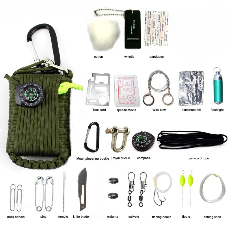 

Climbing Umbrella Rope Equipment Kit, Emergency First Aid, Camping Hiking Safety Survival Tools, Outdoor Sobrevivência Yoga