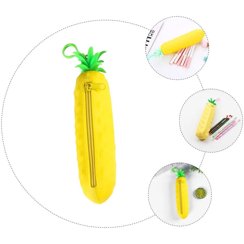 

Pineapple Pencil Bag Cute Aesthetic Silicone Pouch For Women Kawaii Stationery Holder Portable School Supplies Pencil Case