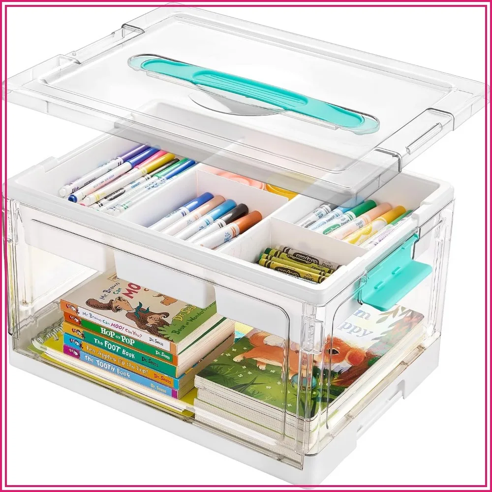 

24 QT Clear Plastic Craft Organizer with Removable Trays and Dividers, Storage Box for Art Supplies