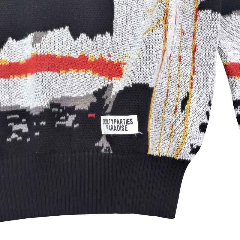 Black White Patchwork Knitted Jacquard Pattern Brand Hip Hop Vintage Heavy duty Mens Womens Highest quality WACKO MARIA Sweater