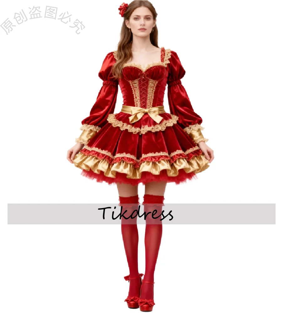 Ega vermelho cosplay vestido de noite 2026 manga longa uma linha de veludo curto vestido de baile traje lolita aniversário cocktail vestido formal wear