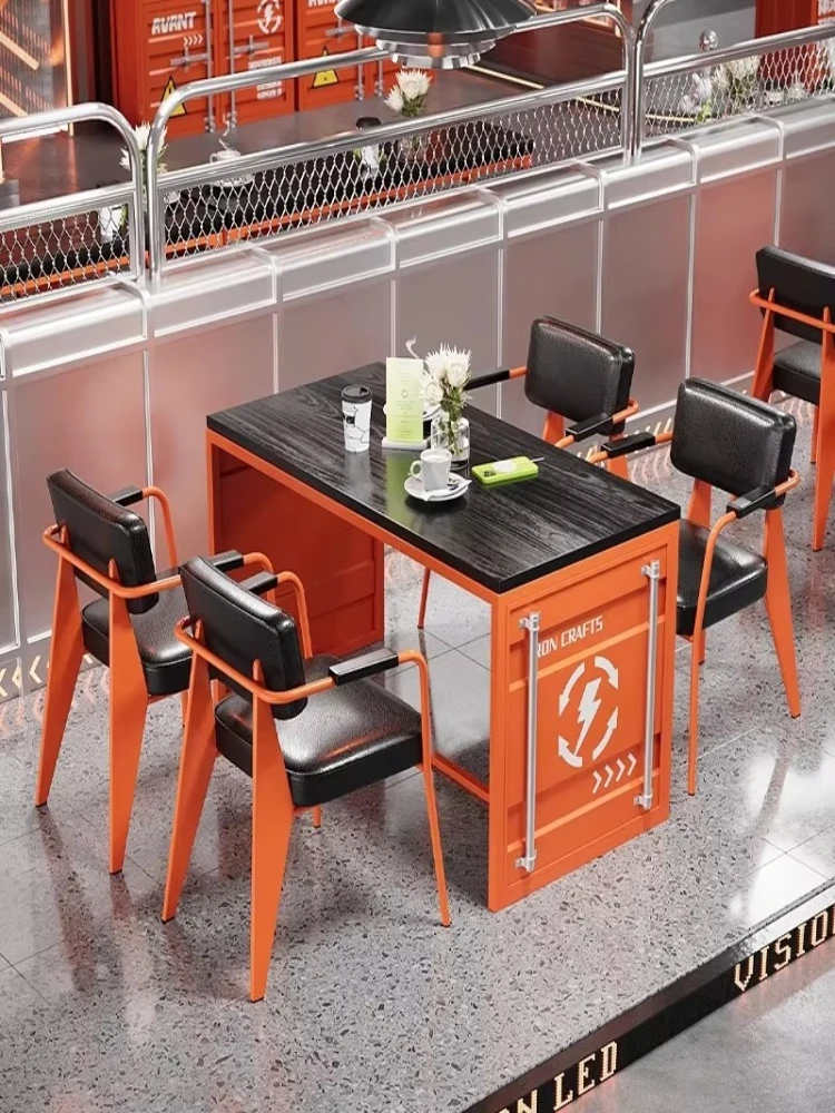 Industrial card clearing table and chair combination cafe restaurant bar creative negotiation chair