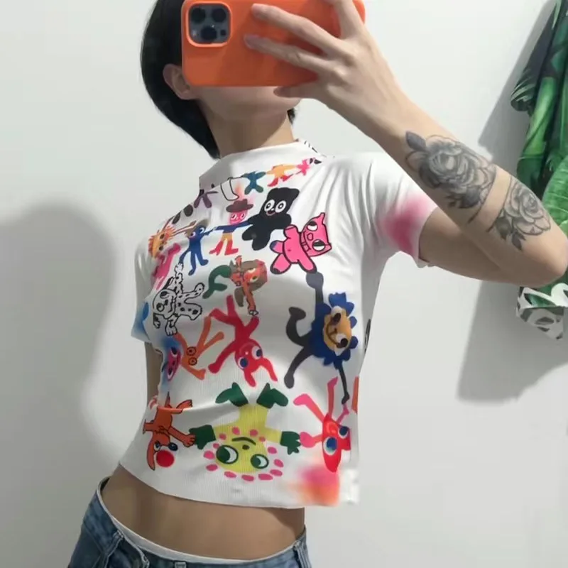 Summer Cartoon Print T-shirt Short Sleeve Graphics T Shirt Women y2k Streetwear Tops 2023 Kawaii Clothes Korean Fashion Tees