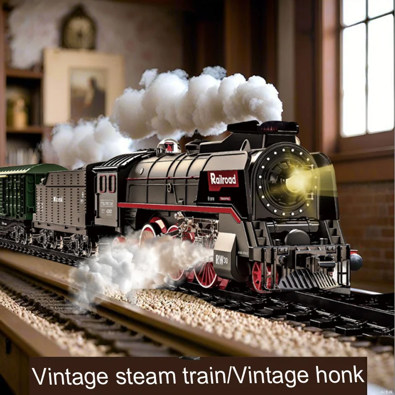 

Electric Steam Train Rail Toy Kid Retro Steam Locomotive Control Spray High-Speed Rail Sound Light Train Model Boys Toy
