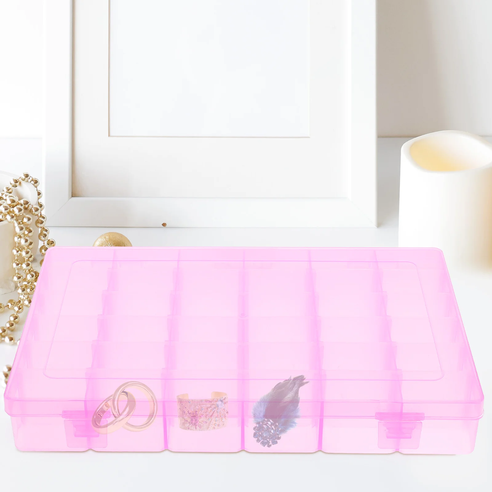 

Clear Hard Plastic Storage Box Organizer 36 Grid Jewelry Box Removable Dividers Earring Ring Beads Pills Container Pink